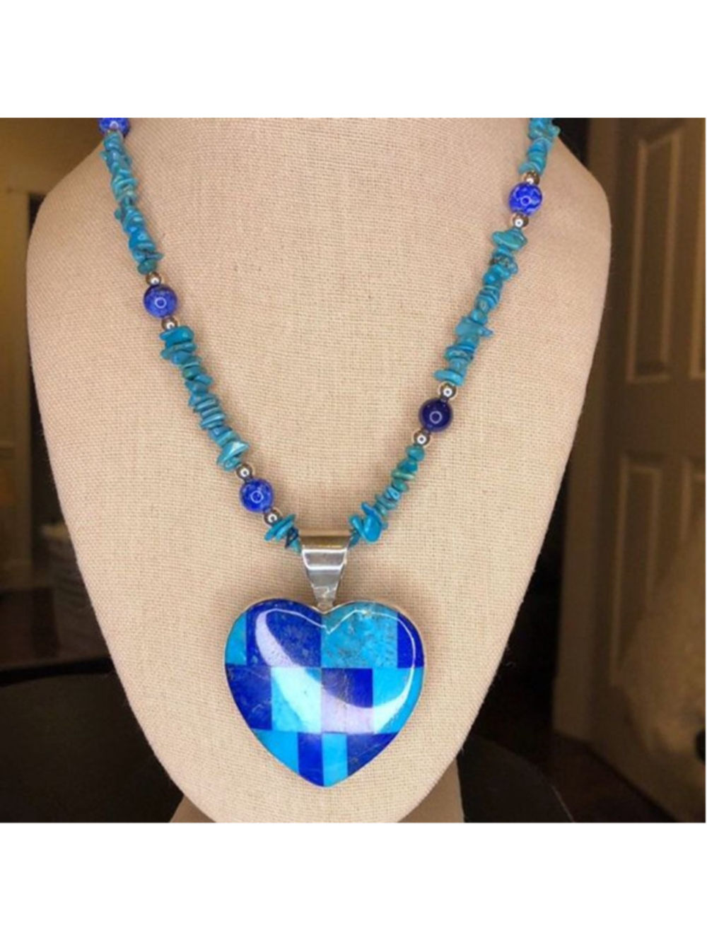 JAY KING Turquoise Lapis Mosaic Inlay Heart Pendant On Turquoise Lapis Necklace